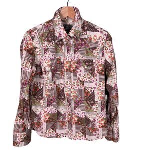 Lucky Brand Dungarees Women's Large Multicolor Floral Patchwork Pearl Snap Shirt